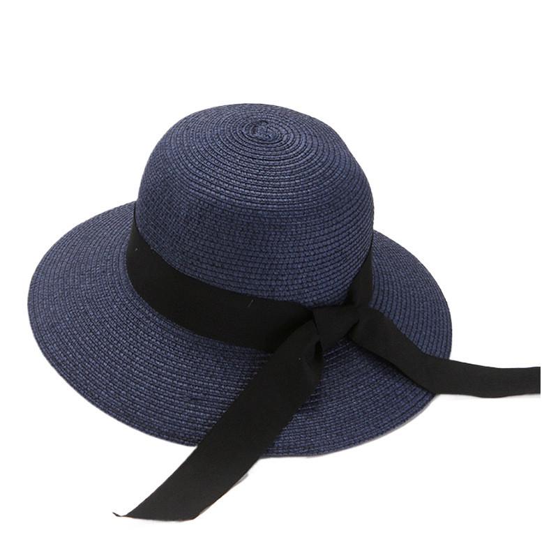 

Summer Straw Hat With Wide Brim For Beach Travel And Sun Protection Womens Fashion Accessory синій