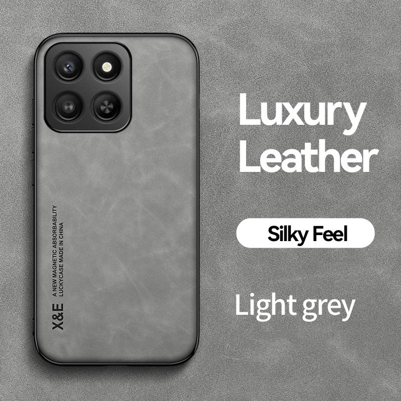 KEYSION Luxury Retro PU Leather Case for HONOR 400 Smart 5G Soft Silicone+PC Shockproof Phone Back Cover for Huawei Honor X7d 5G