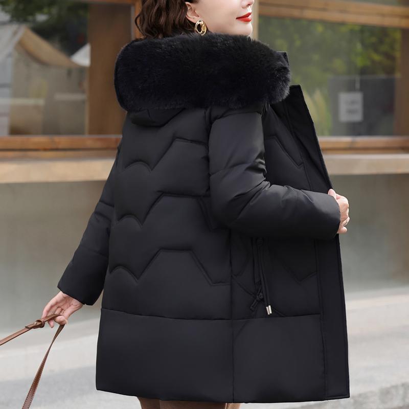 Plus Size Middle Age Women Winter Coats Hooded Faux Fur Collar Elegant Thick Warm Parkas Female Jackets