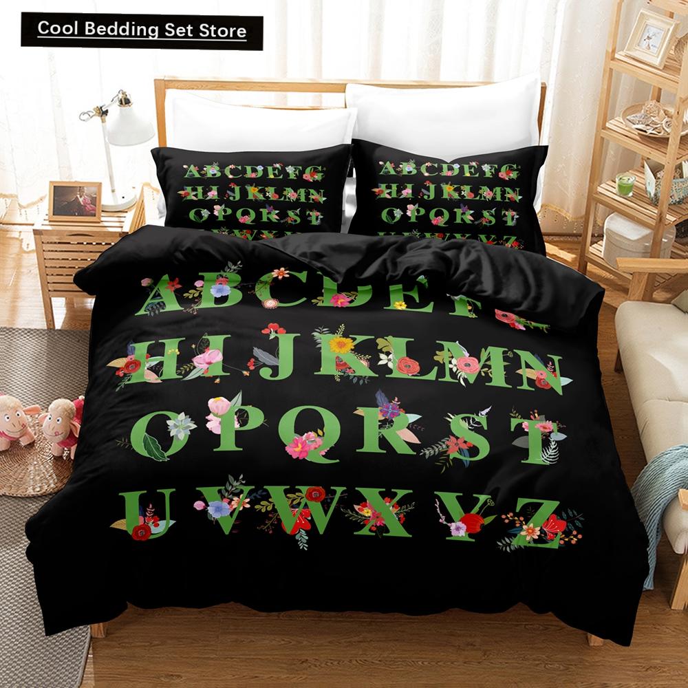 Zestaw pościeli Alphabet Lore Pojedynczy Bliźniaczy Pełny Queen King Size Zestaw do łóżka Dziecięcy Dziewczęcy Chłopięcy Do sypialni Zestawy poszewek na kołdrę Pościel anime