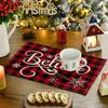 Good-4PCS Xmas Trees Snow Pink Christmas Placemats Winter Table Mats For Kitchen Dining Decoration