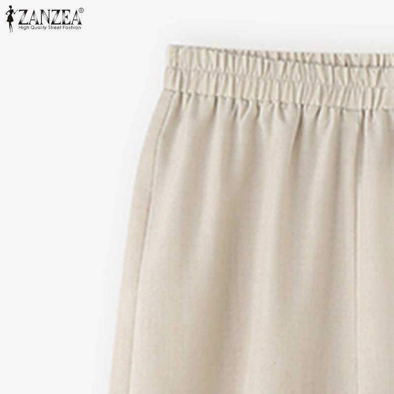 ZANZEA Women Casual Elastic Waist Loose Lace Splice Pants