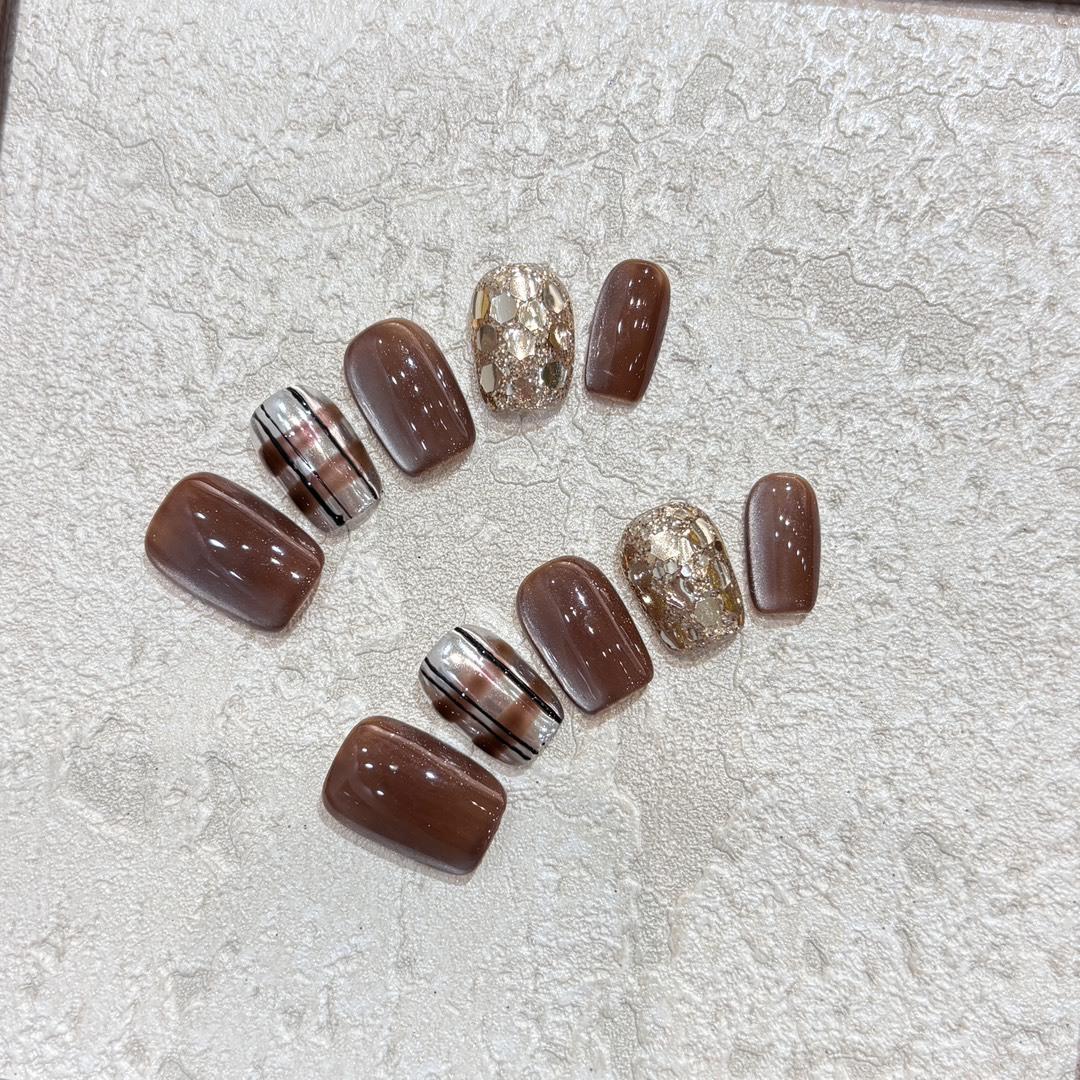 Modern temperament retro nail art handmade wear nail white atmosphere nail art cat eye finished nail art fake nail piece XS