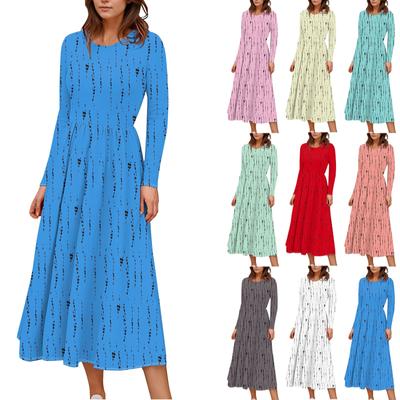 Rochie boho midi cu imprimeu floral, gradient pentru femei, ocazional, cu maneca lunga, rochii fluide fumate, cu buzunar Rochii de vacanta pentru femei