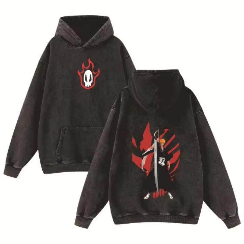 Horké Anime BLEACH Kurosaki Ichigo Grafické Prané Mikiny s Kapucí Pánské Dámské Bavlněné Mikiny Vintage Ležérní Streetwear Harajuku Mikina