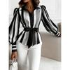 Spring and Autumn New Women's Tops with Bows Fashionable and Casual Long-sleeved Striped Shirts
