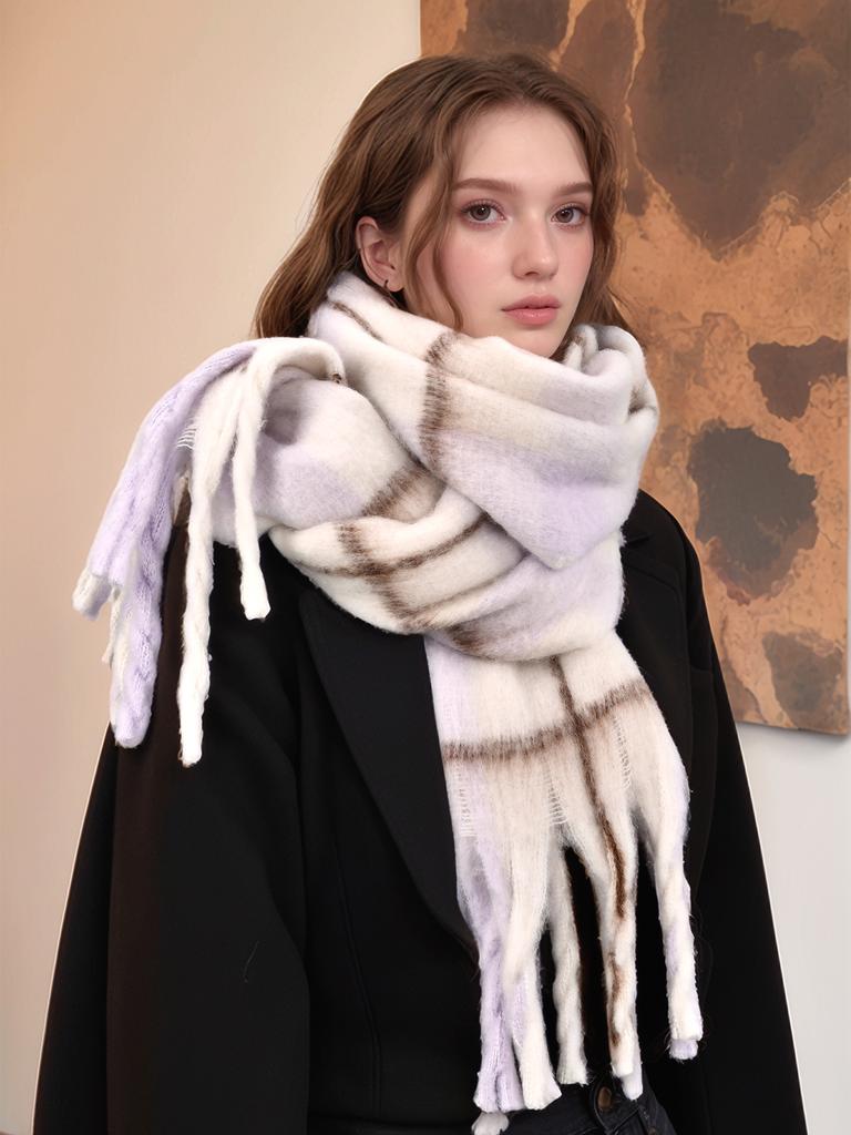 Fashion Plaid Print Scarf Tassels Shawl For Women Winter Warm Wraps Thick Pashmina Muffler Outdoor Coldproof Shawl  Scarves