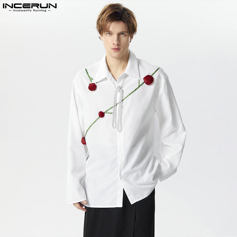 

INCERUN мужские элегантные рубашки с длинными рукавами и пуговицами с цветочным декором