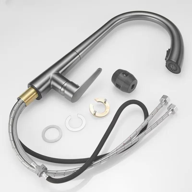 Robinet d'évier de cuisine gris canon dissimulé extractible robinet chaud et froid laiton acier inoxydable