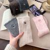 Autumn and Winter Simple Embroidered Soft and Glutinous Wool Solid Color Retro Lace Pile Socks Thick and Warm Mid-calf Socks for Women
