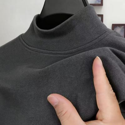 Autumn Winter Mens High Quality Half Turtleneck Top Long Sleeve Solid Color Men Clothing Double-sided Velvet Thermal Underwer
