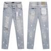 Mens Slim Fit Distressed Straight Leg Denim Jeans - Mid Rise Light Wash Youth Streetwear Style