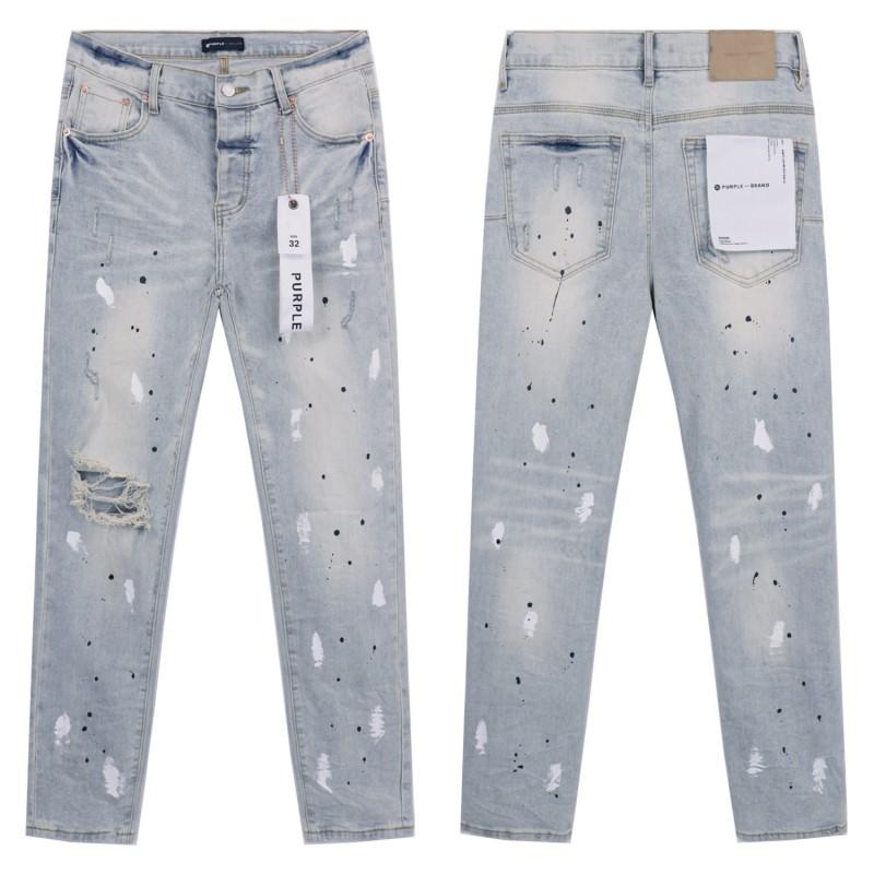 Mens Slim Fit Distressed Straight Leg Denim Jeans - Mid Rise Light Wash Youth Streetwear Style