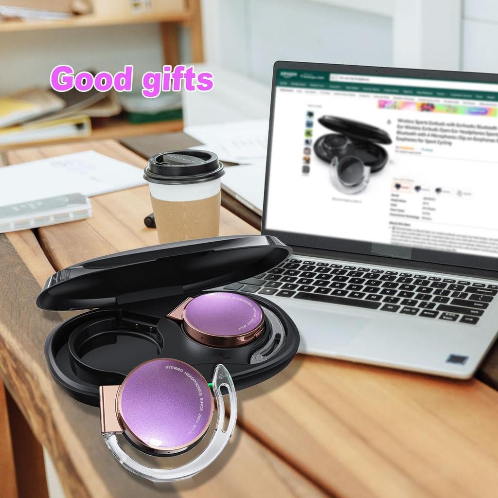 Bluetooth Wireless Earbuds with Lightweight New Wearing Method Gold 5.3 Clip, Open-Back Earphones, Headset, (Rose Purple)