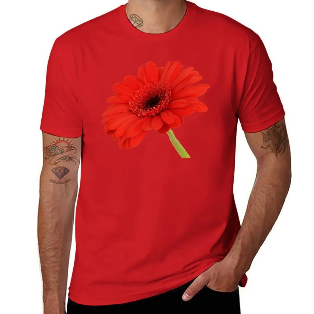 Red Gerbera Daisy T-Shirt Kawaii Clothes Heavyweights Cute Tops Mens Clothing