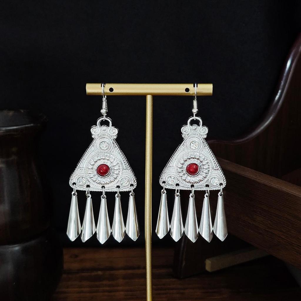 Ethnic Imitation Miao Silver Feather Tassel Earrings - Colorful and Stylish