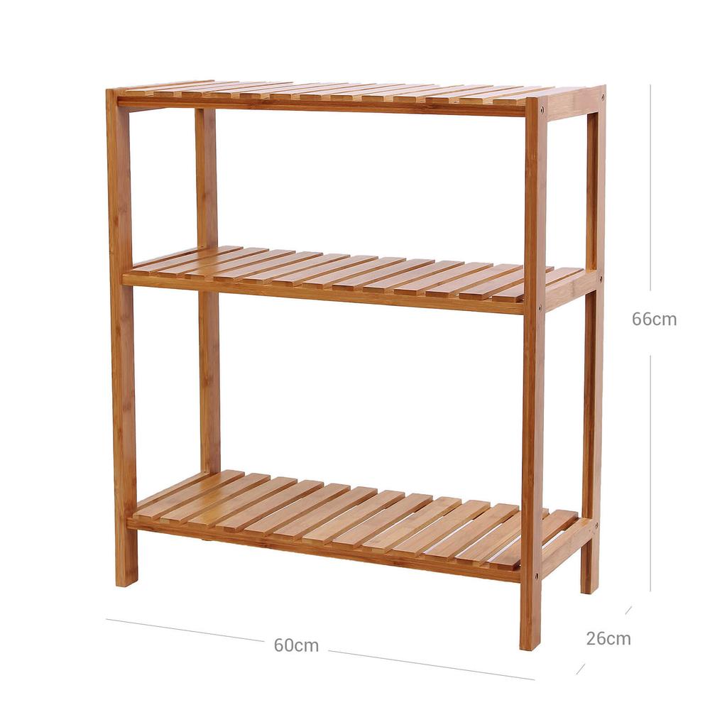 SONGMICS BCB33Y Bamboo Shelving Unit for the Bathroom/Kitchen/Shoe Rack, 60 x 26 x 66 cm Ideal for the bathroom, living room, hallway