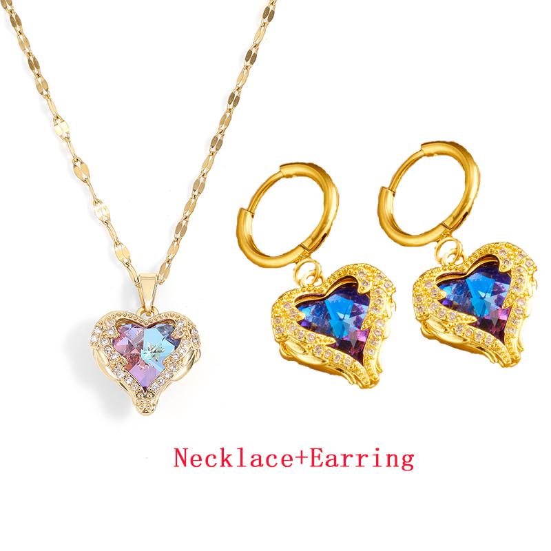 Trendy Heart OF Ocean Stainless Steel Cubic Zirconia Necklaces For Women Men Gold Color Metal Crystal Party Everyday Zircon