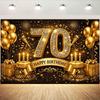 Black Gold 70th Happy Birthday Photography Backdrop Diamond Number Golden Balloon Cake 70 Years Old Birthday Party Photo
