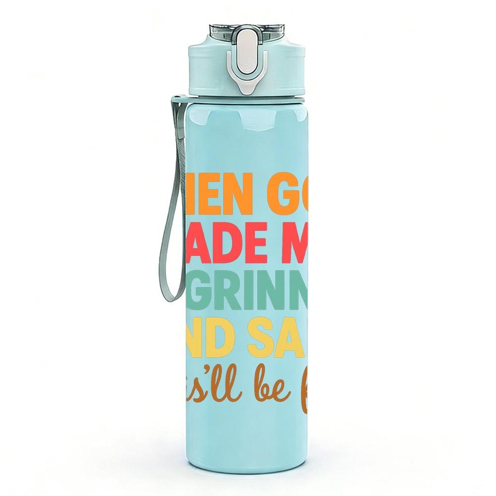1PC God Made Me Grinned Funny Quote 750ml Color Plastic Sports Water Bottle Leakproof Flip Straw Lid Suitable for Sports Office Home Use