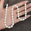 1 Strand A Grade Natural Freshwater Rice Pearl Beads White Loose Oval Pearls Strand 36cm for Beginner DIY Necklace Bracelet Jewelry Making