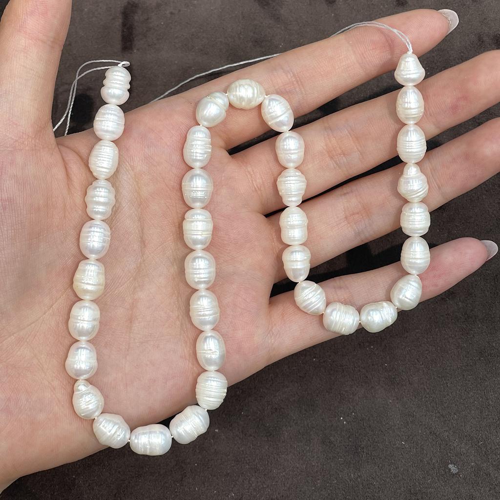 1 Strand A Grade Natural Freshwater Rice Pearl Beads White Loose Oval Pearls Strand 36cm for Beginner DIY Necklace Bracelet Jewelry Making