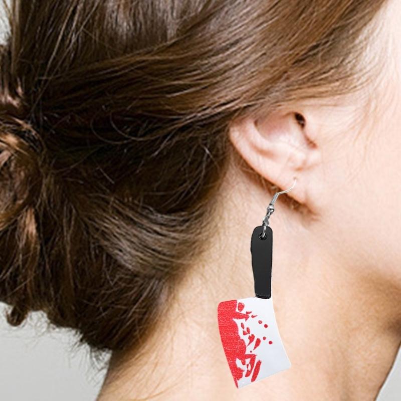 1 Set Punk Style Halloween Funny Blood Black Acrylic Simulation Knife Axes Kitchen Pumpkin Skull Exaggerated Ear Hook