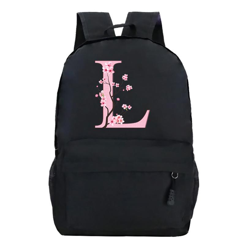 Back To School Rucksacks Trend Graphic Flower Alphabet Harajuku Style Trend Open-air Journey Knapsack Zip Laptop Bagpack