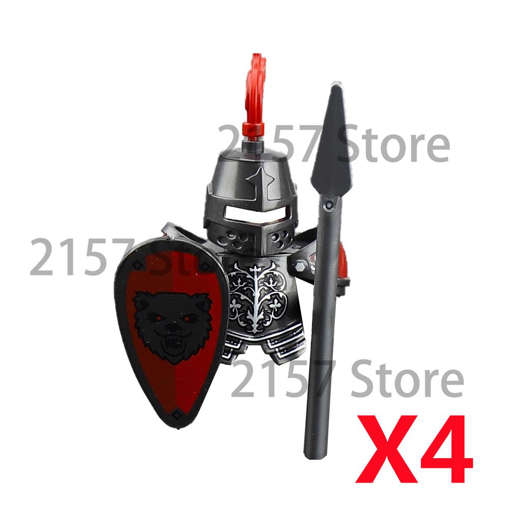 Medieval Castle Soldier Action Figures Building Block Dragon Anime Knight Accessory Warhorse Militia Helmet Shield Toy Gift S015