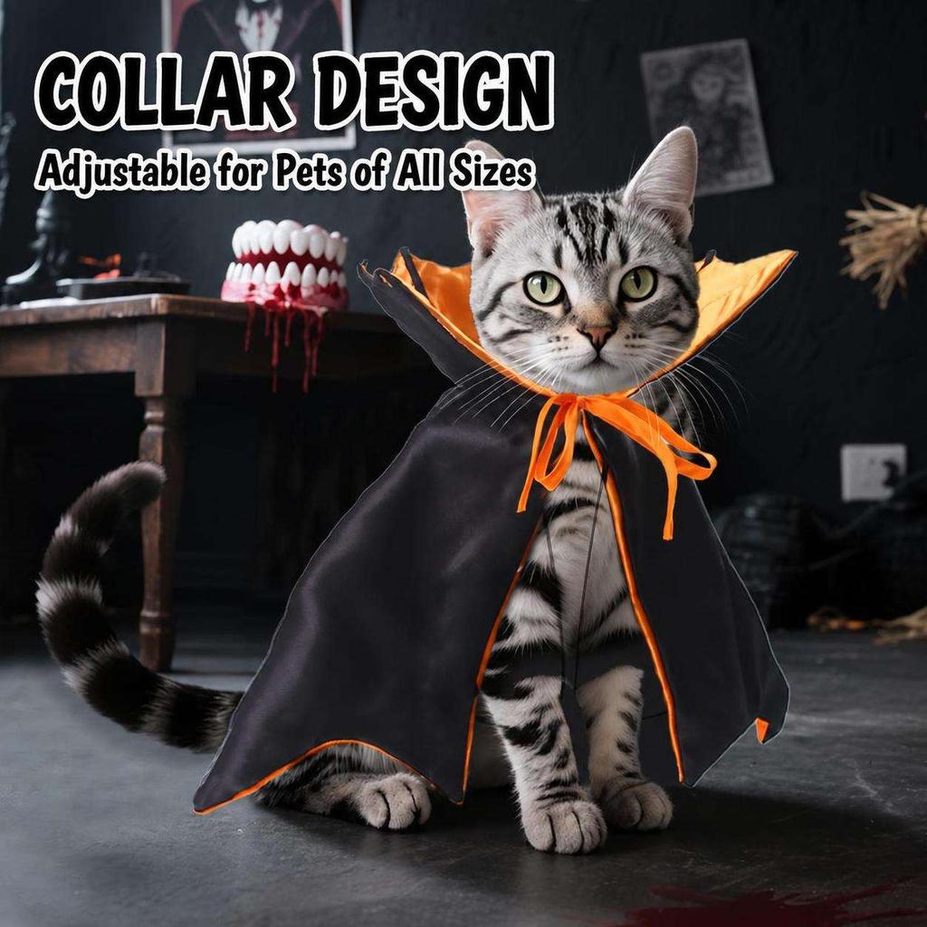 Halloween Cape for Cats and Small Dogs, Adjustable Pet Costume with Comfortable Drawstring Design