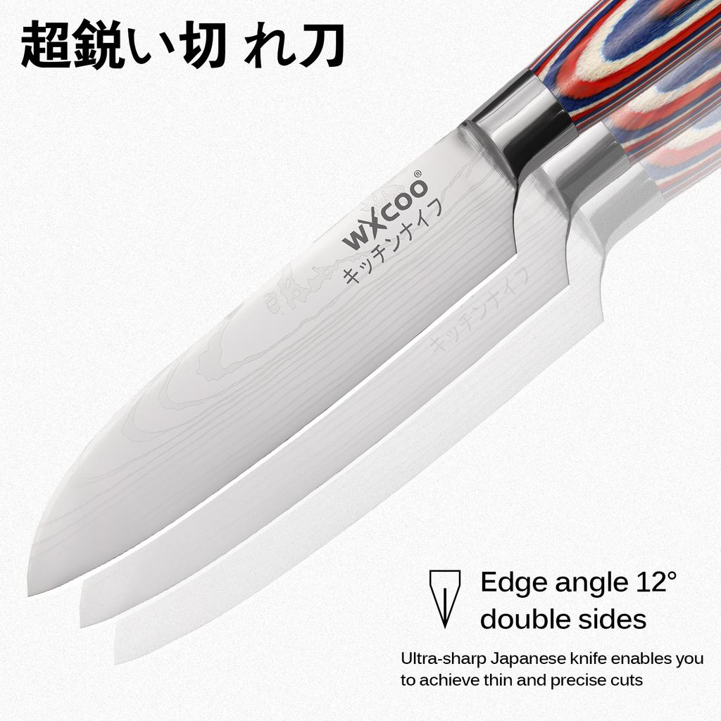 Damascus Steel Pattern Santoku Knife Professional Japanese Chef's Knife Sharp Enough for Slicing Meat Fish Fruit Kitchen Cleaver