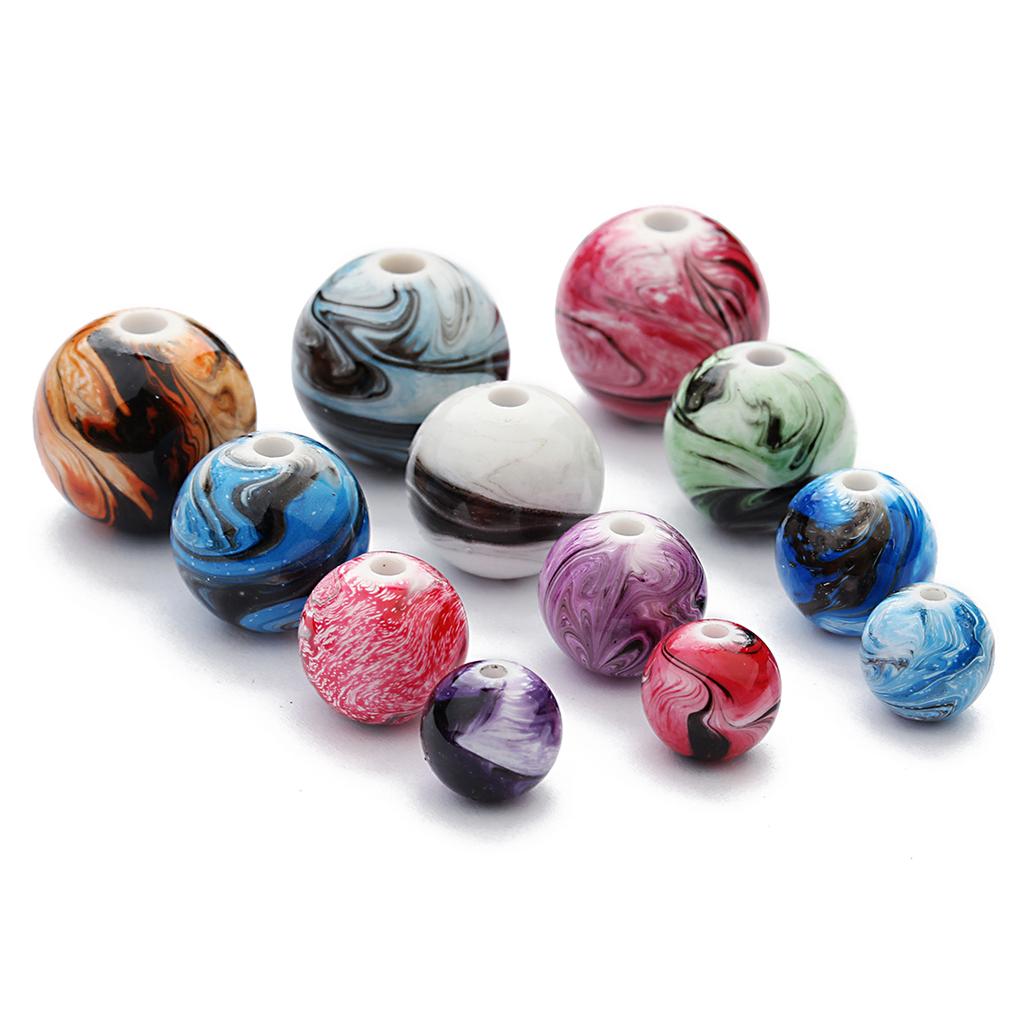 30-100pcs Resin Beads 6 8 10 12 14mm Ink Painting Mixed Color Round Loose Spacer Beads for Jewelry Making DIY Necklace Bracelets
