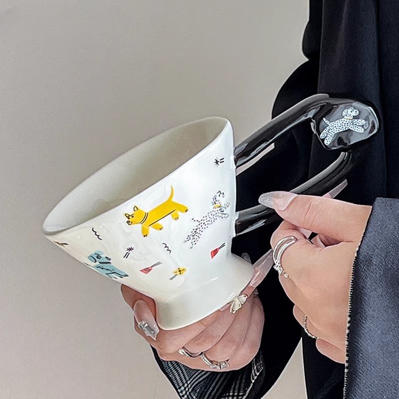 1PC Irregular Cute Ceramic Mug with High Aesthetic and Creative Design Sense, Small Dog Cup, Office Breakfast Cup