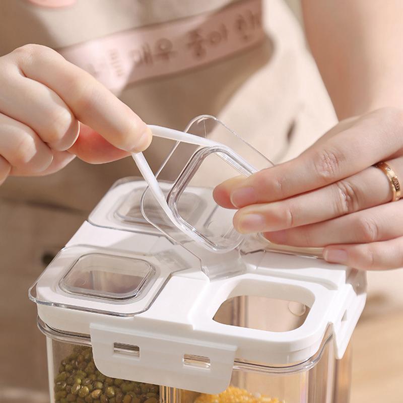 1pc Grain Storage Tank 4 Grids Grains Sealed Jar Large Capacity Transparent Rice Storage Container with Cup Kitchen Storage Jar