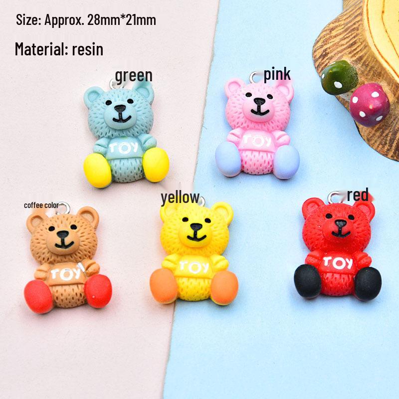 Colorful Resin Cartoon Bear Pendant & Letter Keychain for DIY Jewelry