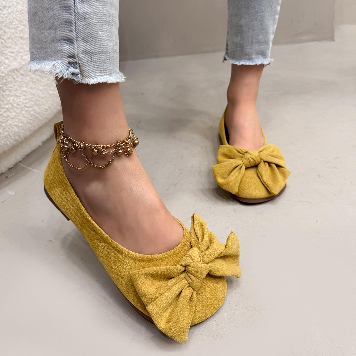 

Fashion New Summer Pointed Toe Comfortable Casual Bow Solid Color Elegant Women s Shoes Shallow Mouth Breathable Flat Shoes 35 жовтий