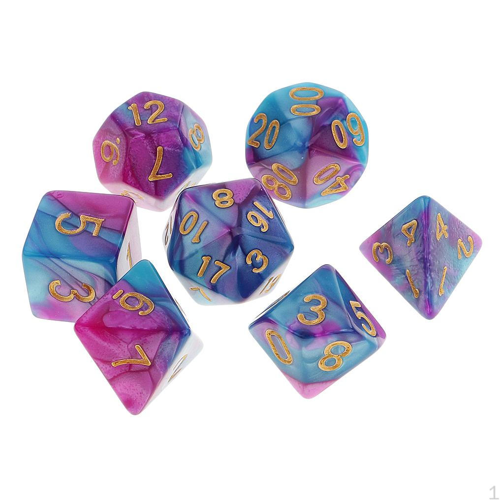 7 Pieces Role Playing Games D8 D10 D12 D20 Polyhedral - Double Colors