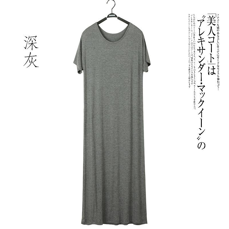 Women's Crew Neck Short Sleeve Modal Maxi Dress Loose Fit Korean Casual Solid Color A Line Long Summer Plus Size Slip Dress