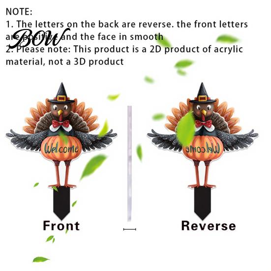 Retro Autumn Garden Accents Thanksgiving Turkey Stake, Wizard Hat with Pumpkin Lawn Ornament, Outdoor Yard Decorations Waterproof Acrylic Welcome Sign