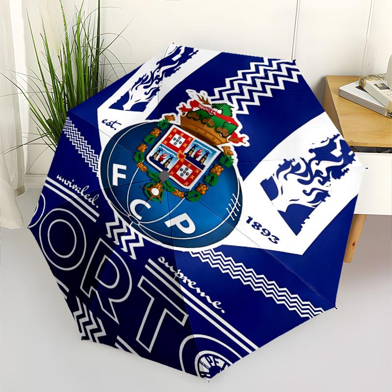 FC Porto LOGO Print Automatic Umbrella, 8 Rib Iron Frame, Plastic Handle, Suitable for Outdoor Travel &Daily , Ideal Gift