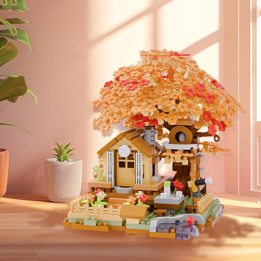 Four Seasons Cherry Blossom House Building Blocks Micro Particle Brick Game Assembly Toys For Kids Adult Creative Decoration