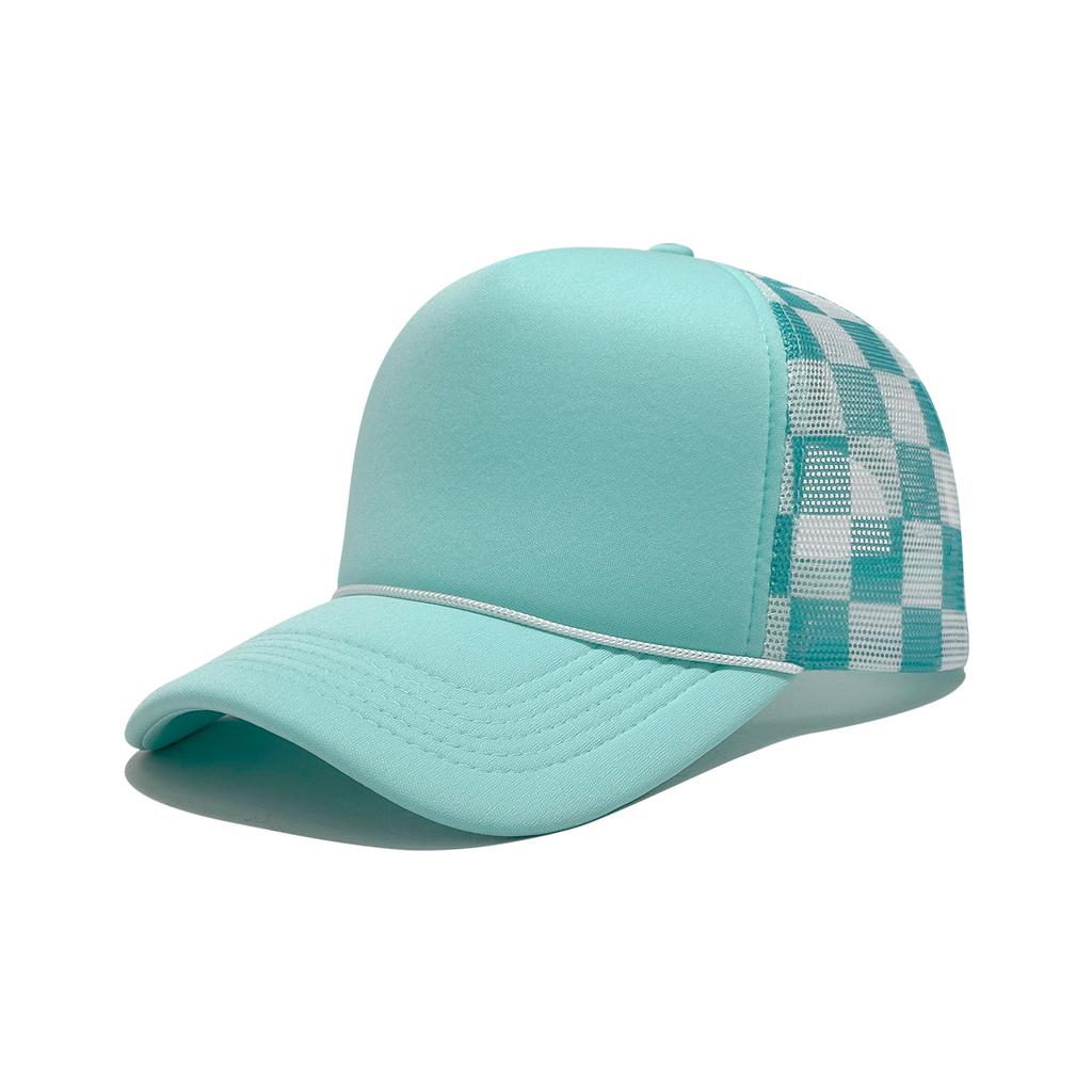 New Plaid Baseball Cap with Rope Truck Mesh Cap Outdoor Leisure American Fashion Breathable Sun Protection Advertising Cap