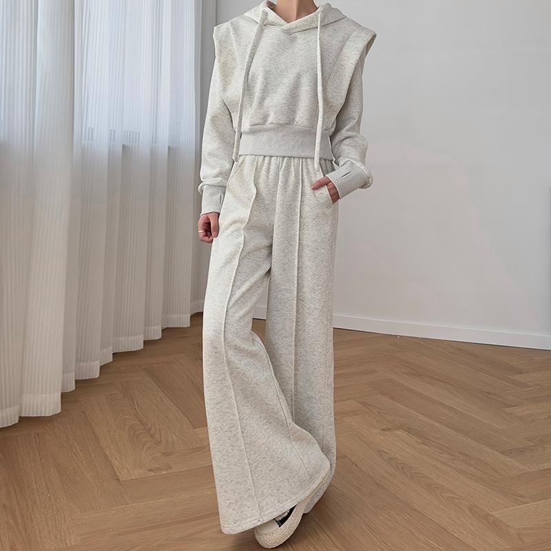 

Спортивный и повседневный костюм женский ранняя осень корейская версия ленивый ветер вязаный худи свитер пальто широкие брюки костюм из двух частей L