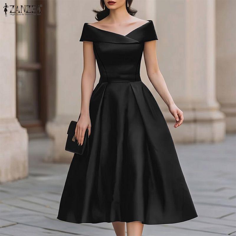 ZANZEA Elegant Women Off Shoulder Casual Sleeveless Long Dress S