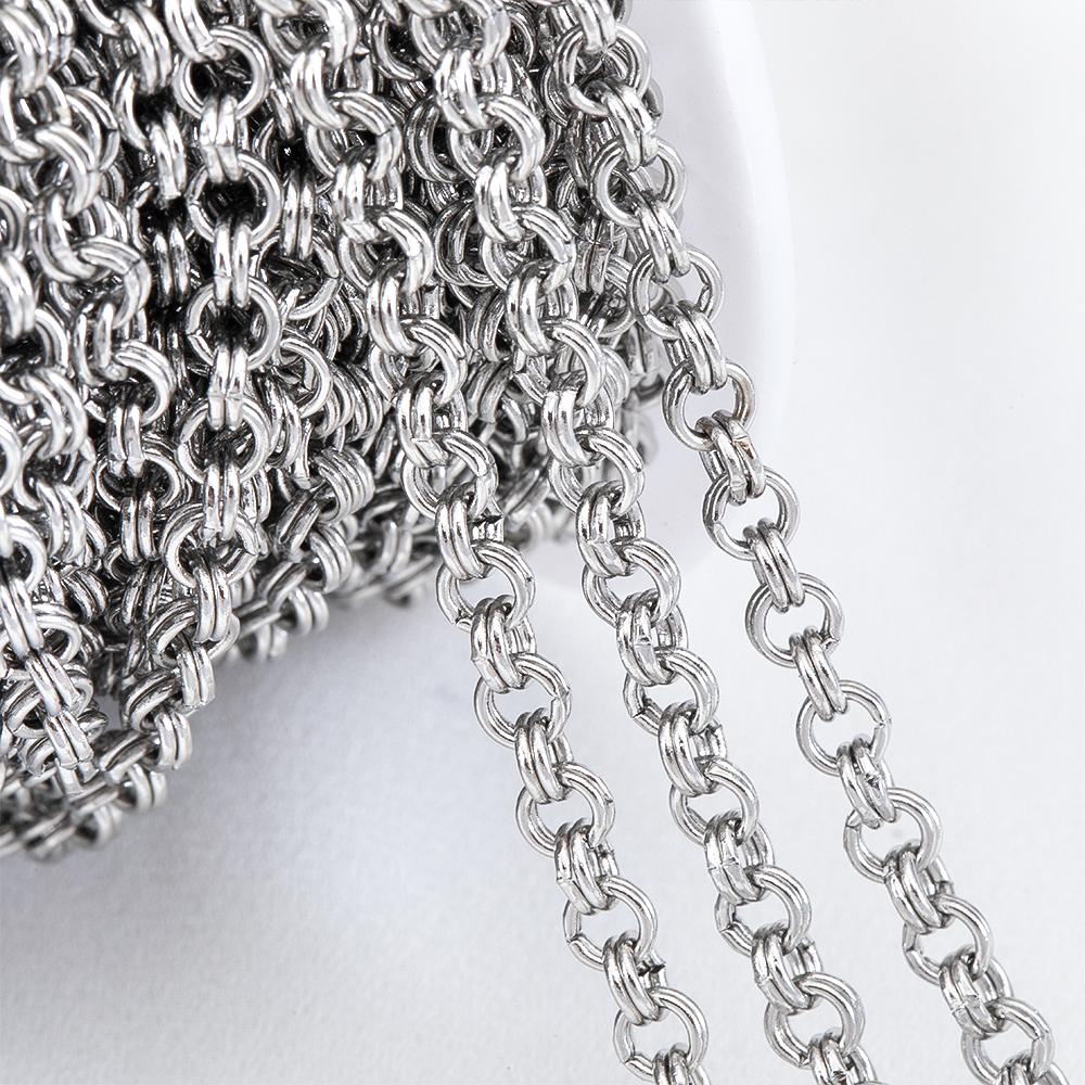 1Meter Stainless Steel Double Rings Link Chain 4mm Simple Circle Chains for DIY Necklace Bracelet Bag Chain Jewelry Findings