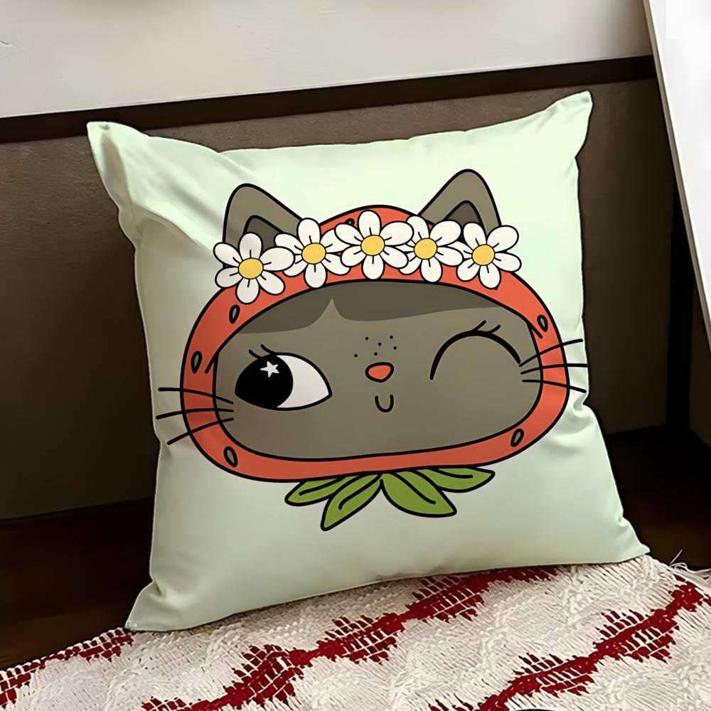 Tied Bandana Cat Cushion Cover Reversible Soft Durable Pillow Cover Home Car MultiScene Use for Daily Comfort
