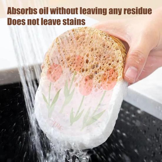 1/3 vnt. Sustorinta medienos plaušų kempinė su animaciniais raštais, saugi kūdikiams, indų plovimui, aliejų sugerianti, neabrazyvi puodų šveitimo priemonė