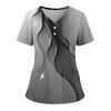 Women's Loose Short Sleeved Fashionable Polka Pots And Geometric Printing V-neck Buttonable Side Slit Top T-shirt