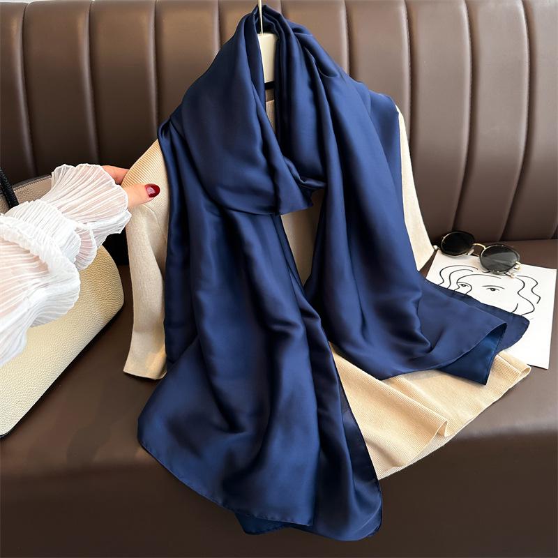 Versatile Silk-Like Scarf: Women's Spring/Summer Plain Gauze Wrap - Headscarf, Beach Towel, or Korean Satin Style