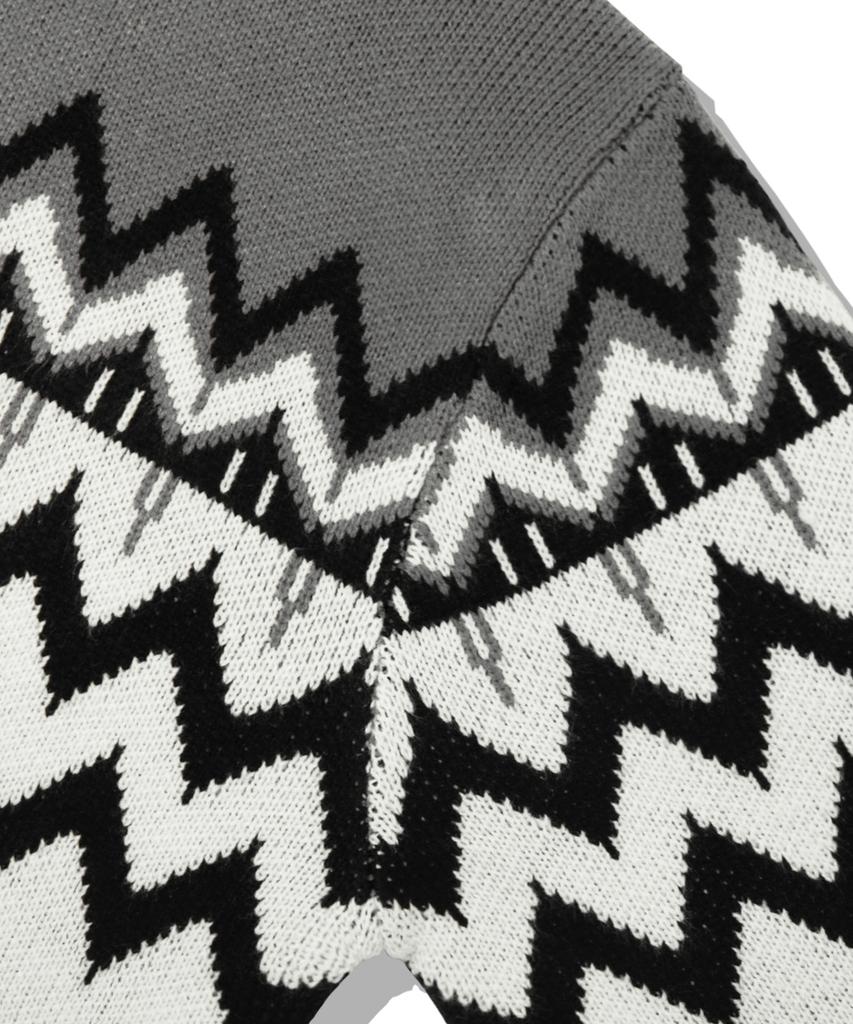 TRILLION Washable Nordic Jacquard Collar Neck 2-Way Zip-Up Knit [Gray]